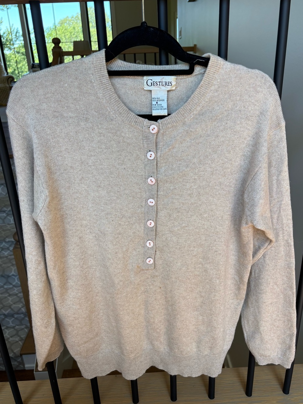 Vintage Retro Gestures Silk Cashmere Half Button Lightweight Sweater